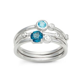 LeRose by Lexi and Rose Rhodium Over Sterling Silver London Swiss Blue Topaz And Created White Sapphire Stack Ring