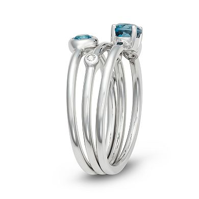 LeRose by Lexi and Rose Rhodium Over Sterling Silver London Swiss Blue Topaz And Created White Sapphire Stack Ring