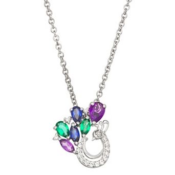 LeRose by Lexi and Rose Rhodium Over Sterling Silver Multi Color Peacock Pendant Necklace