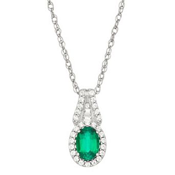 LeRose by Lexi and Rose Rhodium Over Sterling Silver Created Emerald And Created White Sapphire Pendant Necklace