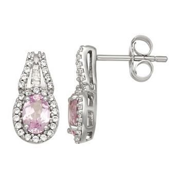 LeRose by Lexi and Rose Rhodium Over Sterling Silver Created Pink Sapphire And Created White Sapphire Post Drop Earrings