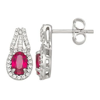 LeRose by Lexi and Rose Rhodium Over Sterling Silver Created Ruby And Created White Sapphire Post Drop Earrings