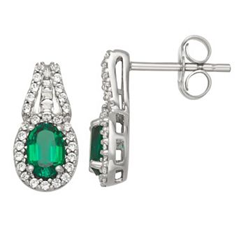 LeRose by Lexi and Rose Rhodium Over Sterling Silver Created Emerald And Created White Sapphire Post Drop Earrings