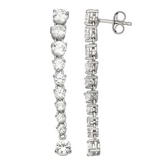 LeRose by Lexi and Rose Rhodium Over Sterling Silver Created White Sapphire Linear Post Drop Earrings