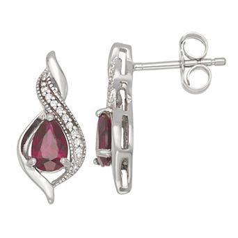 LeRose by Lexi and Rose Rhodium Over Sterling Silver Created Ruby And Created White Sapphire Twist Teardrop Earrings