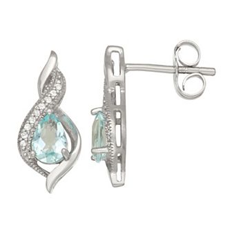 Rhodium Over Sterling Silver Created Blue Quartz And Created White Sapphire Twist Teardrop Earrings