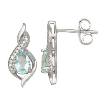 LeRose by Lexi and Rose Rhodium Over Sterling Silver Created Blue Quartz And Created White Sapphire Twist Teardrop Earrings