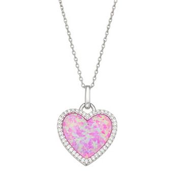 LeRose by Lexi and Rose Rhodium Over Sterling Silver Created Violet Opal And Created White Sapphire Inlay Heart Pendant Necklace