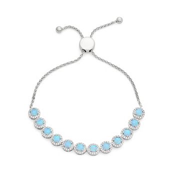 LeRose by Lexi and Rose Sterling Silver Lab-Created Opal & Lab-Created White Sapphire Bolo Bracelet