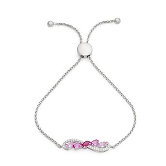LeRose by Lexi and Rose Sterling Silver Lab-Created Ruby, Lab-Created White & Lab-Created Pink Sapphire Bolo Bracelet