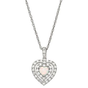 LeRose by Lexi and Rose Sterling Silver Lab-Created White Opal & Lab-Created White Sapphire Heart Pendant Necklace