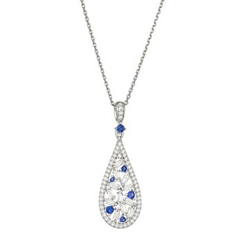 LeRose by Lexi and Rose Sterling Silver Lab-Created Ceylon Sapphire & Lab-Created White Sapphire Pendant Necklace