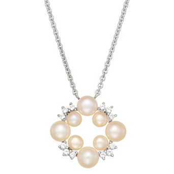 LeRose by Lexi and Rose Sterling Silver Freshwater Cultured Pearl & Lab-Created White Sapphire Pendant Necklace