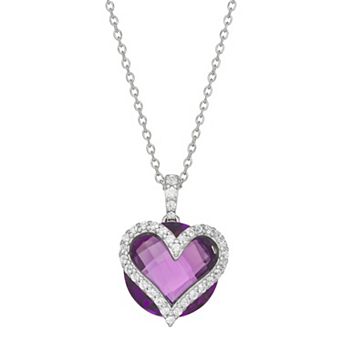 LeRose by Lexi and Rose Sterling Silver Amethyst & Lab-Created White Sapphire Heart Pendant Necklace