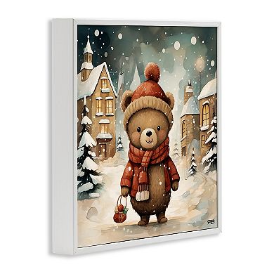 Stupell Home Decor Bear in Snowy Winter Village Framed Giclee