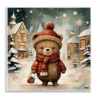 Stupell Home Decor Bear in Snowy Winter Village Wall Plaque