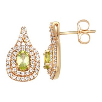 LeRose by Lexi and Rose 10k Gold Peridot & White Topaz Teardrop Stud Earrings