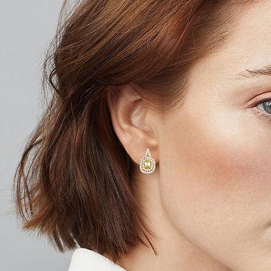10k Gold Peridot & White Topaz Teardrop Stud Earrings