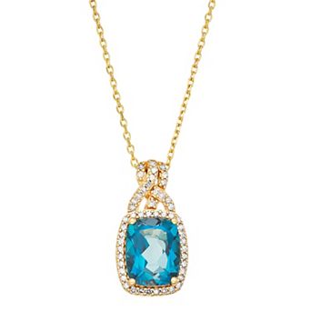 10k Gold 1/4 Carat T.W. Diamond & London Blue Topaz Pendant Necklace