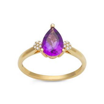 LeRose by Lexi and Rose 10k Gold Diamond Accent & Amethyst Pear Cut Ring
