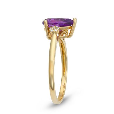 LeRose by Lexi and Rose 10k Gold Diamond Accent & Amethyst Pear Cut Ring