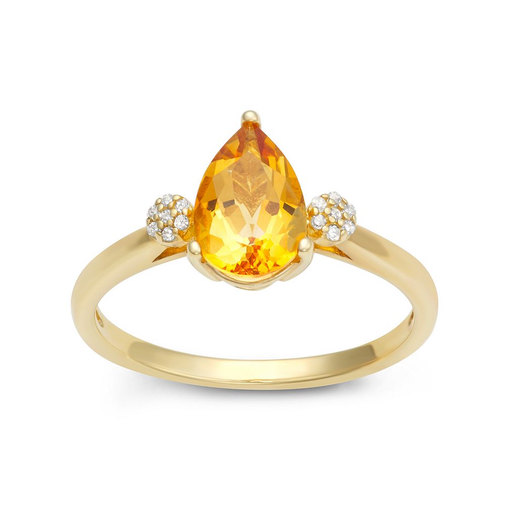 LeRose by Lexi and Rose 10k Gold Diamond Accent & Citrine Pear Cut Ring