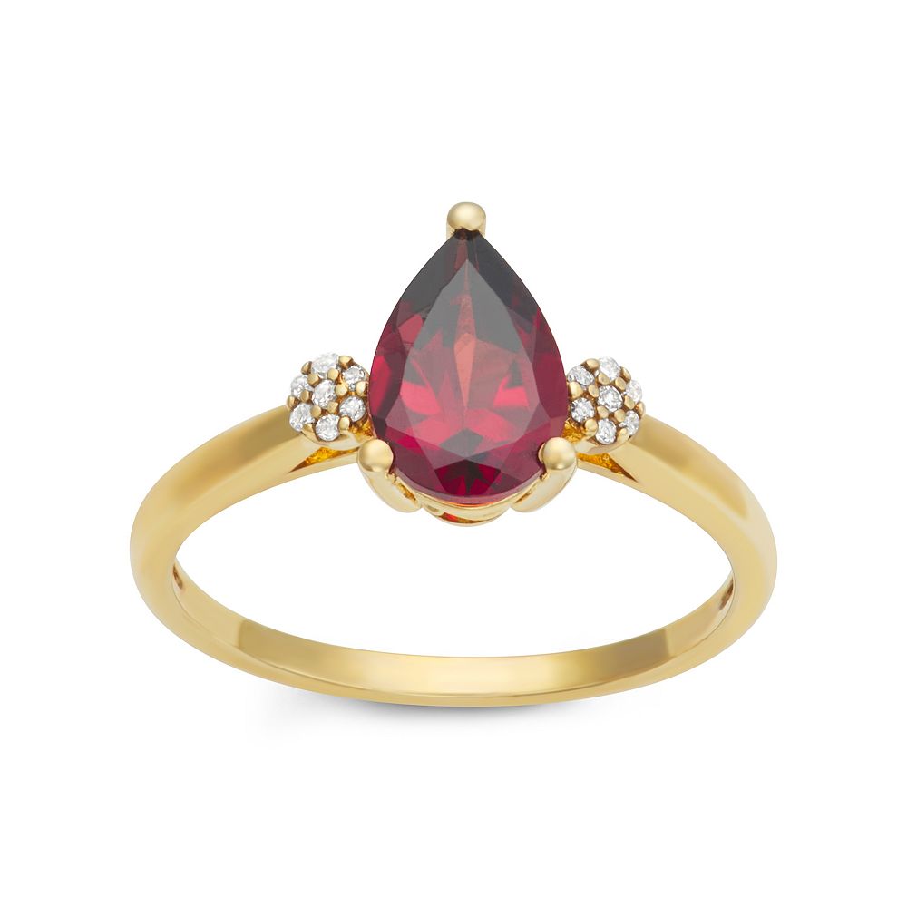LeRose by Lexi and Rose 10k Gold Diamond Accent & Garnet Pear Cut Ring