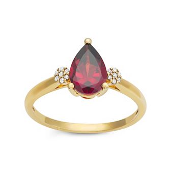 10k Gold Diamond Accent & Garnet Pear Cut Ring