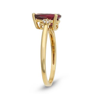 10k Gold Diamond Accent & Garnet Pear Cut Ring