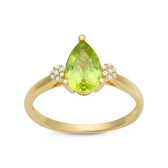 10k Gold Diamond Accent & Peridot Pear Cut Ring
