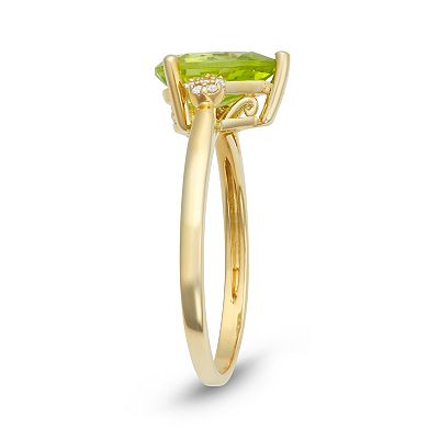 10k Gold Diamond Accent & Peridot Pear Cut Ring