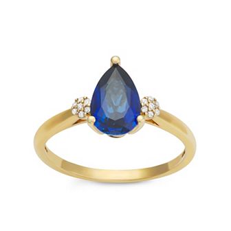10k Gold Diamond Accent & Lab-Created Sapphire Pear Cut Ring