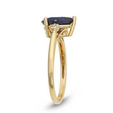 LeRose by Lexi and Rose 10k Gold Diamond Accent & Lab-Created Sapphire Pear Cut Ring