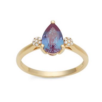 10k Gold Diamond Accent & Lab-Created Alexandrite Pear Cut Ring
