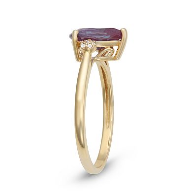10k Gold Diamond Accent & Lab-Created Alexandrite Pear Cut Ring