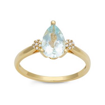 10k Gold Diamond Accent & Pear Cut Aquamarine Ring