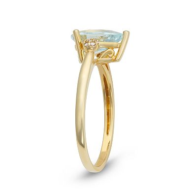 10k Gold Diamond Accent & Pear Cut Aquamarine Ring