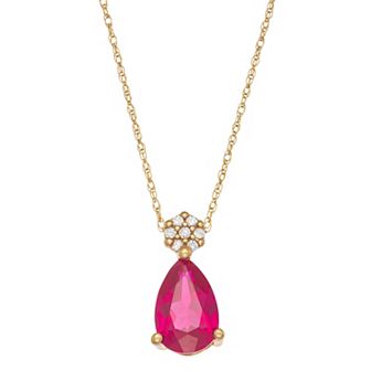 10k Gold Diamond Accent & Lab-Created Ruby Pendant Necklace