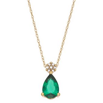 LeRose by Lexi and Rose 10k Gold Diamond Accent & Lab-Created Emerald Pendant Necklace