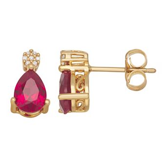 10k Gold Diamond Accent & Lab-Created Gemstone Earrings