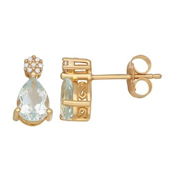 LeRose by Lexi and Rose 10k Gold Diamond Accent & Pear Cut Aquamarine Stud Earrings