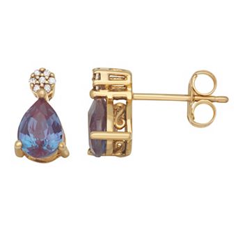 LeRose by Lexi and Rose 10k Gold Diamond Accent & Pear Cut Lab-Created Alexandrite Stud Earrings