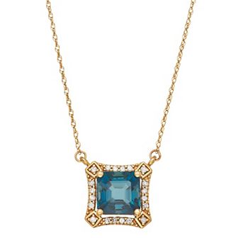 LeRose by Lexi and Rose 10k Gold 1/10 Carat T.W. Diamond & London Blue Topaz Square Pendant Necklace