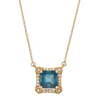 LeRose by Lexi and Rose 10k Gold 1/10 Carat T.W. Diamond & London Blue Topaz Square Pendant Necklace