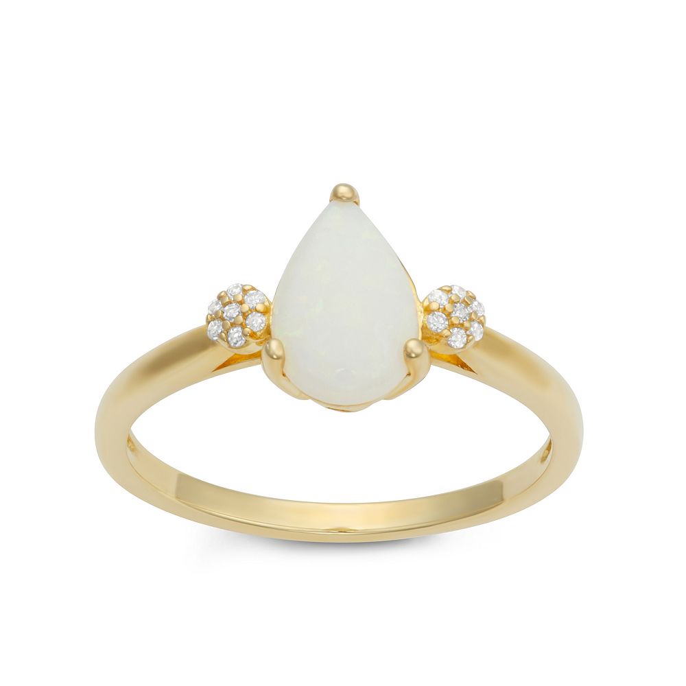 LeRose by Lexi and Rose 10k Gold Diamond Accent & Pear Cut White Opal Ring