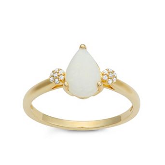 LeRose by Lexi and Rose 10k Gold Diamond Accent & Pear Cut White Opal Ring