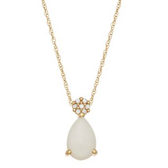 LeRose by Lexi and Rose 10k Gold Diamond Accent & White Opal Pendant Necklace
