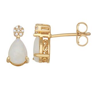 LeRose by Lexi and Rose 10k Gold Diamond Accent & Pear Cut White Opal Stud Earrings