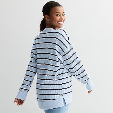 Juniors' SO® Oversized Waffle Scoop Neck Top