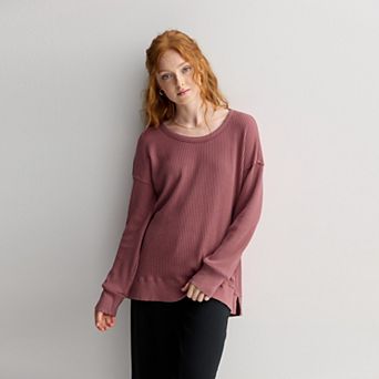Juniors' SO® Cozy Oversized Waffle Scoop Neck Top